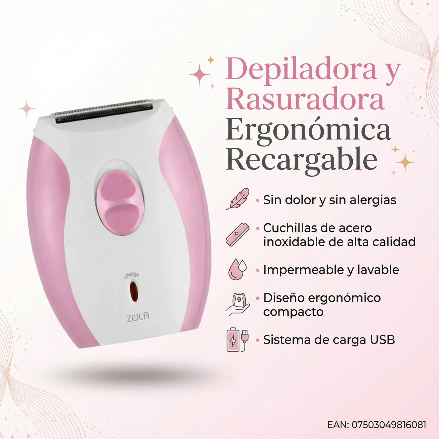 Depiladora y rasuradora ergonómica recargable